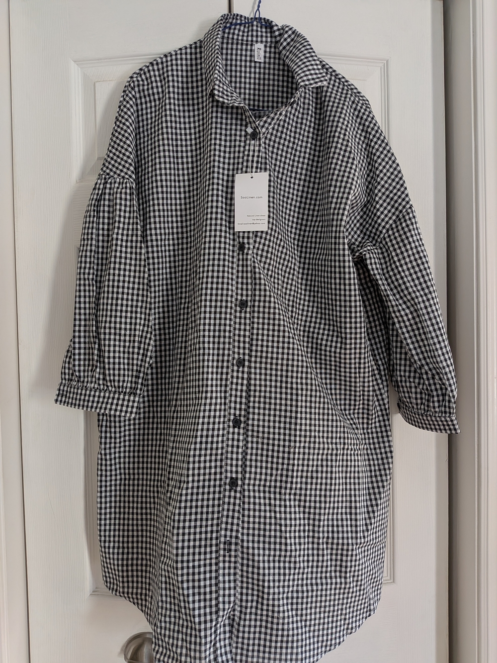 Oversized Black & White Gingham Button-Down Shirt Dress